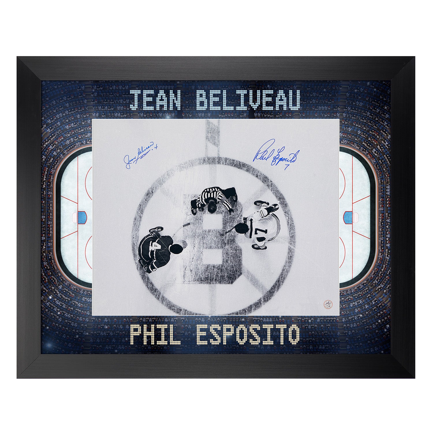 Jean Beliveau & Phil Esposito Dual Signed Aerial View 26x33 Frame