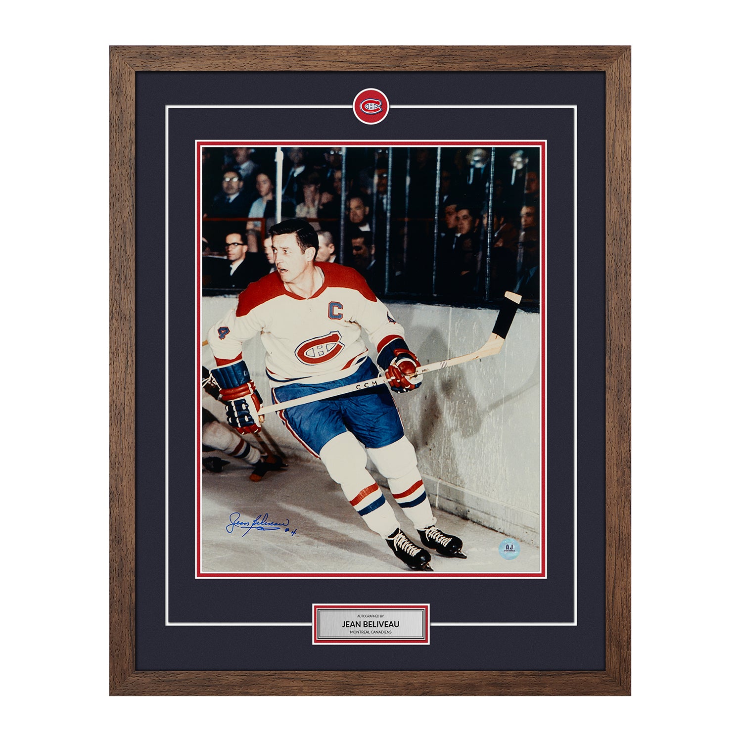 Jean Beliveau Montreal Canadiens Signed Action 26x32 Frame