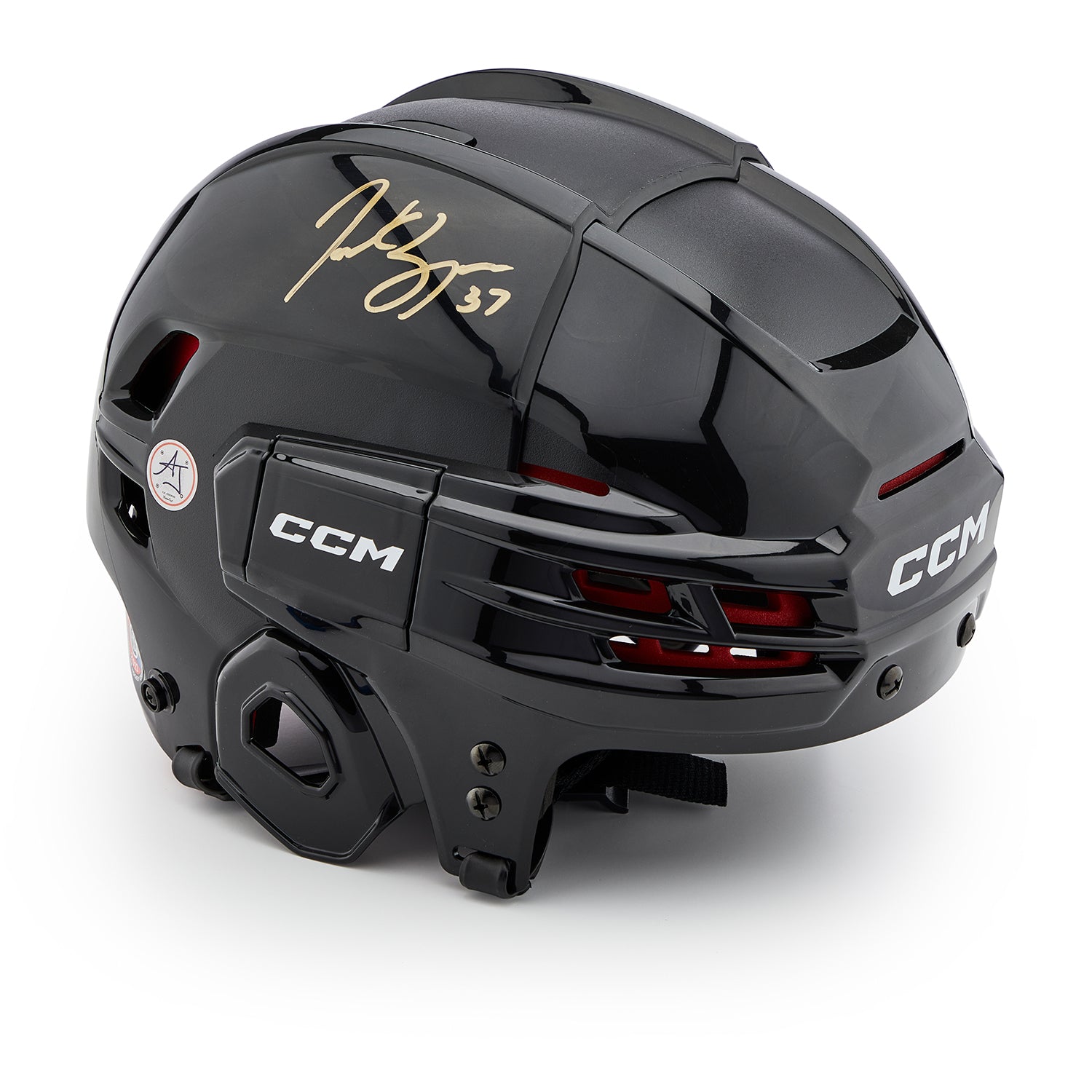 Patrice Bergeron Autographed Black CCM Tacks Hockey Helmet
