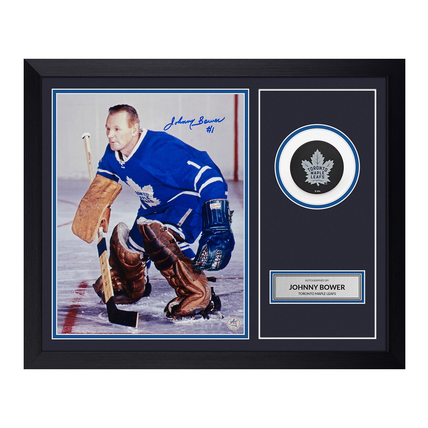 Johnny Bower Signed Toronto Maple Leafs Puck Display 19x23 Frame