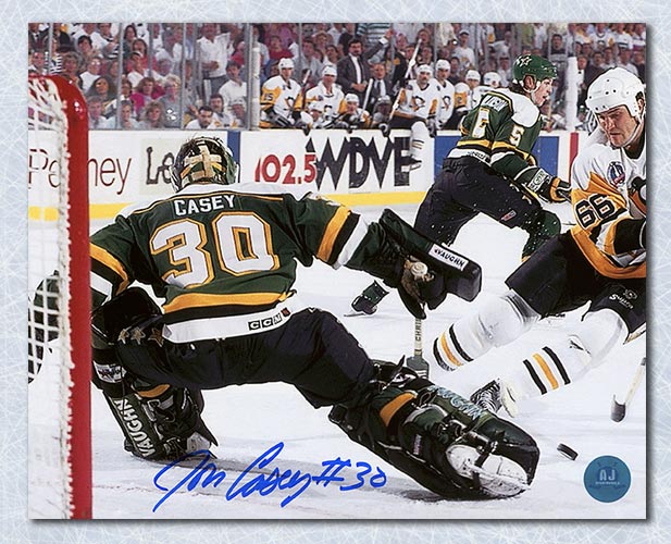 Jon Casey Minnesota North Stars Autographed Mario Lemieux Goal 8x10 Photo