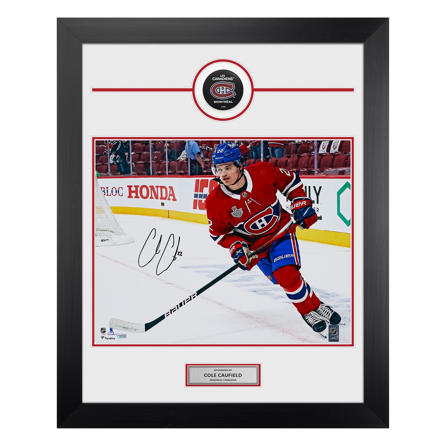 Cole Caufield Signed Montreal Canadiens Cup Finals 26x32 Puck Frame