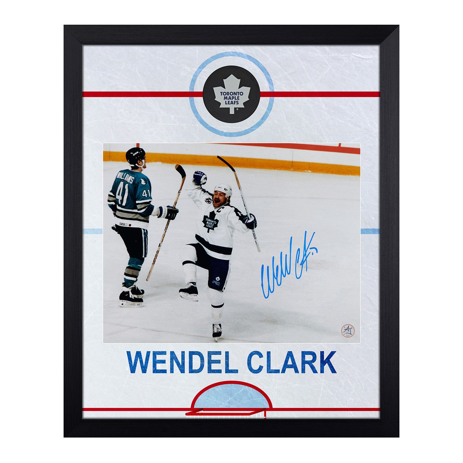 Wendel Clark Signed Toronto Maple Leafs Graphic Rink 19x23 Frame