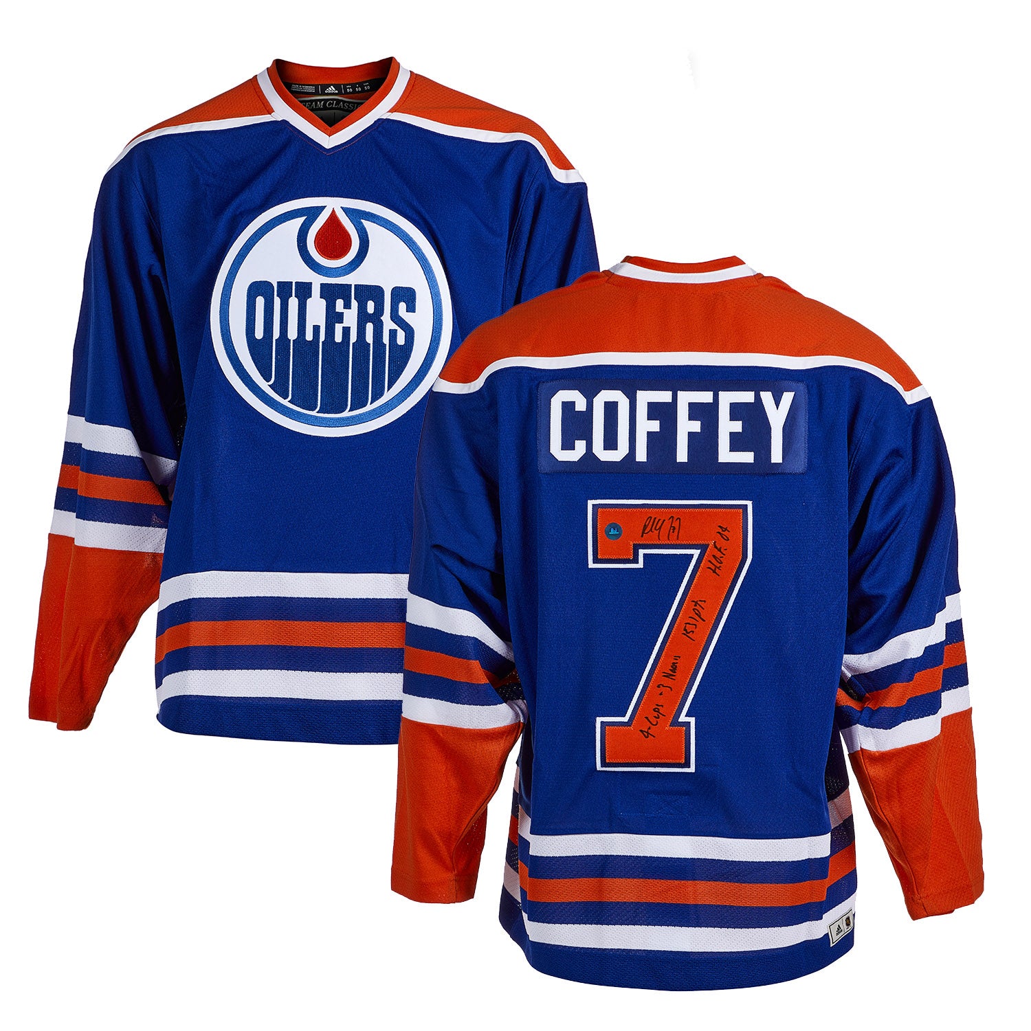 Paul Coffey Edmonton Oilers Signed Career Stats Classic Vintage Jersey