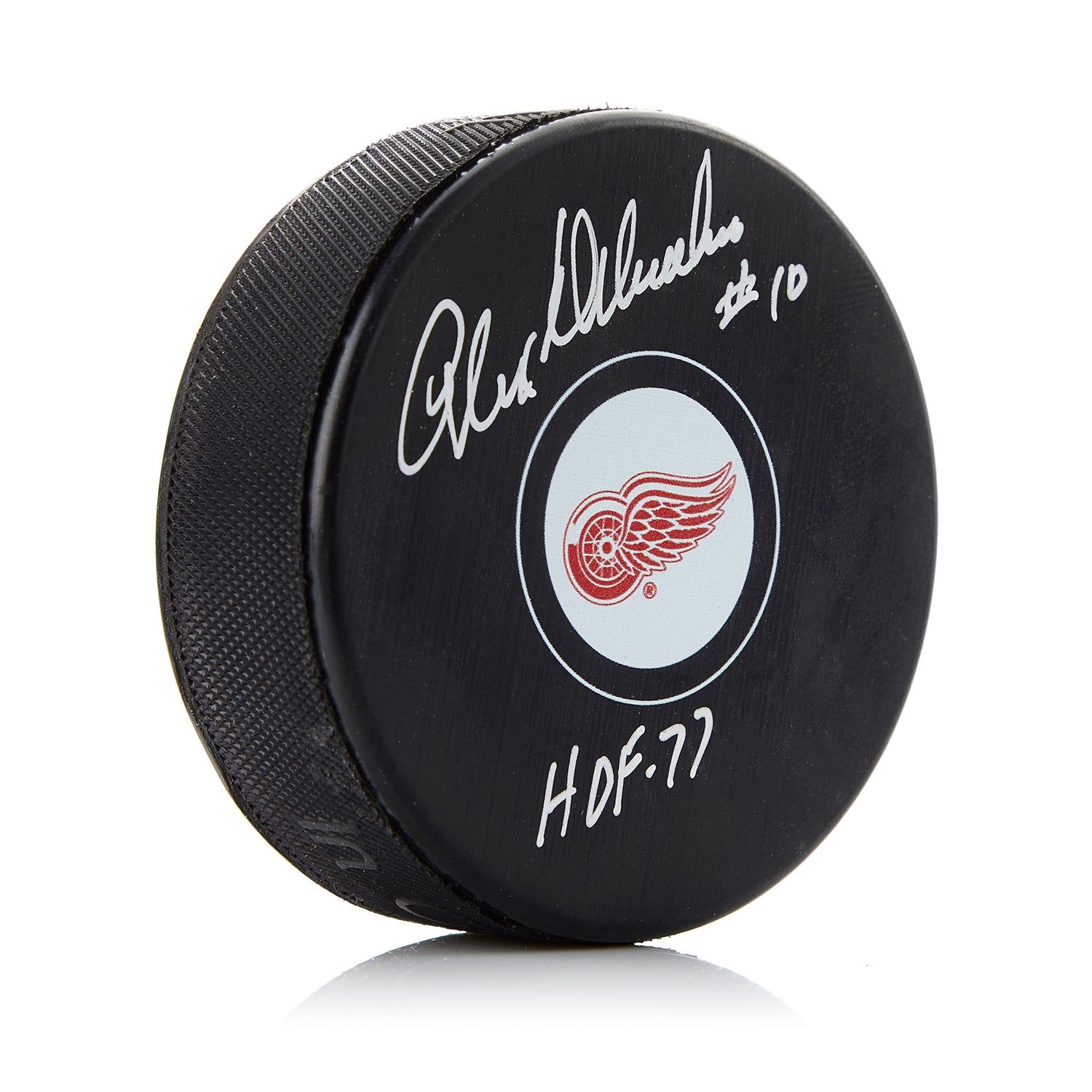 Alex Delvecchio Detroit Red Wings Signed Hockey Puck with HOF Note