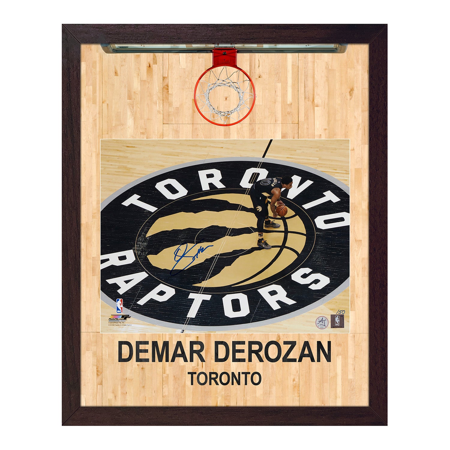 Demar Derozan Signed Toronto Raptors Aerial Hoop Graphic 19x23 Frame