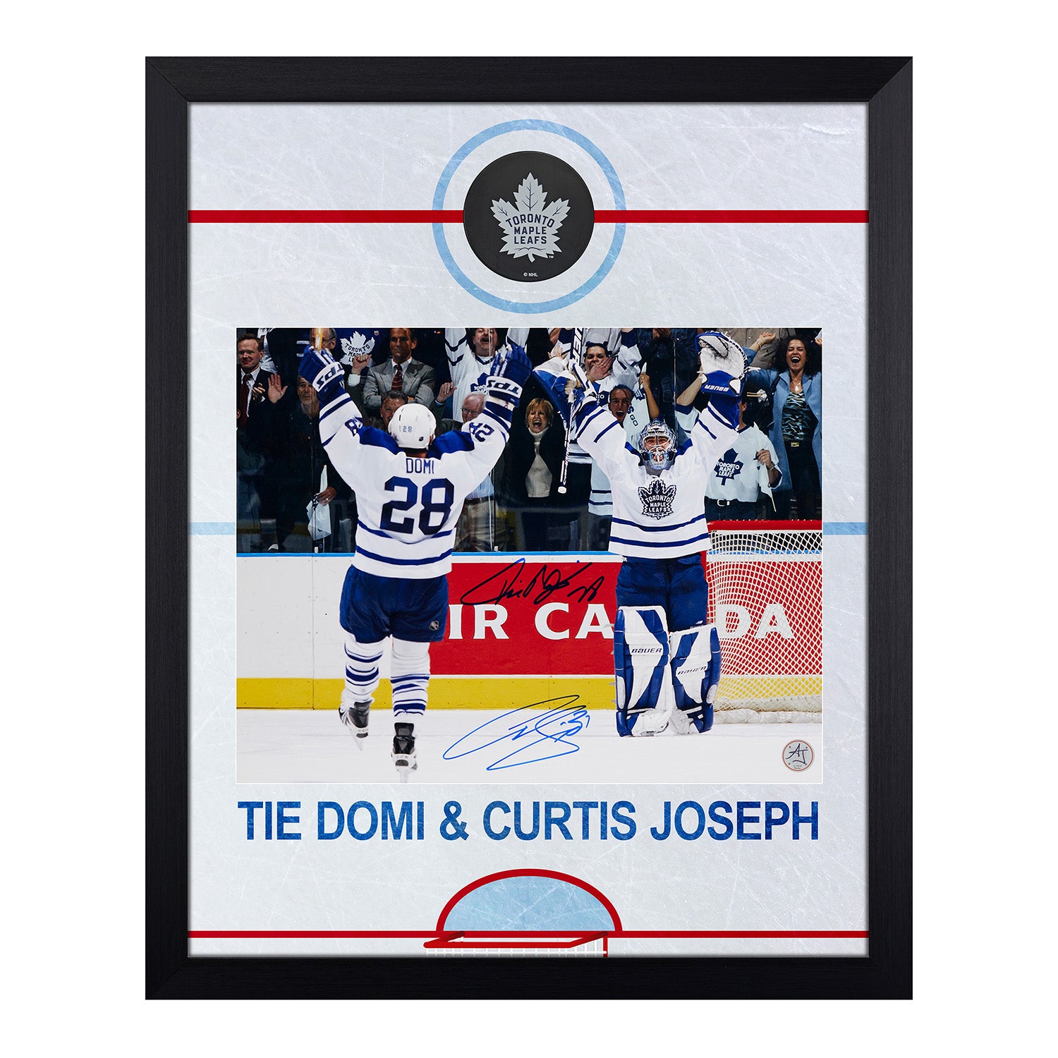 Curtis Joseph & Tie Domi Dual Signed Maple Leafs Graphic Rink 19x23 Frame