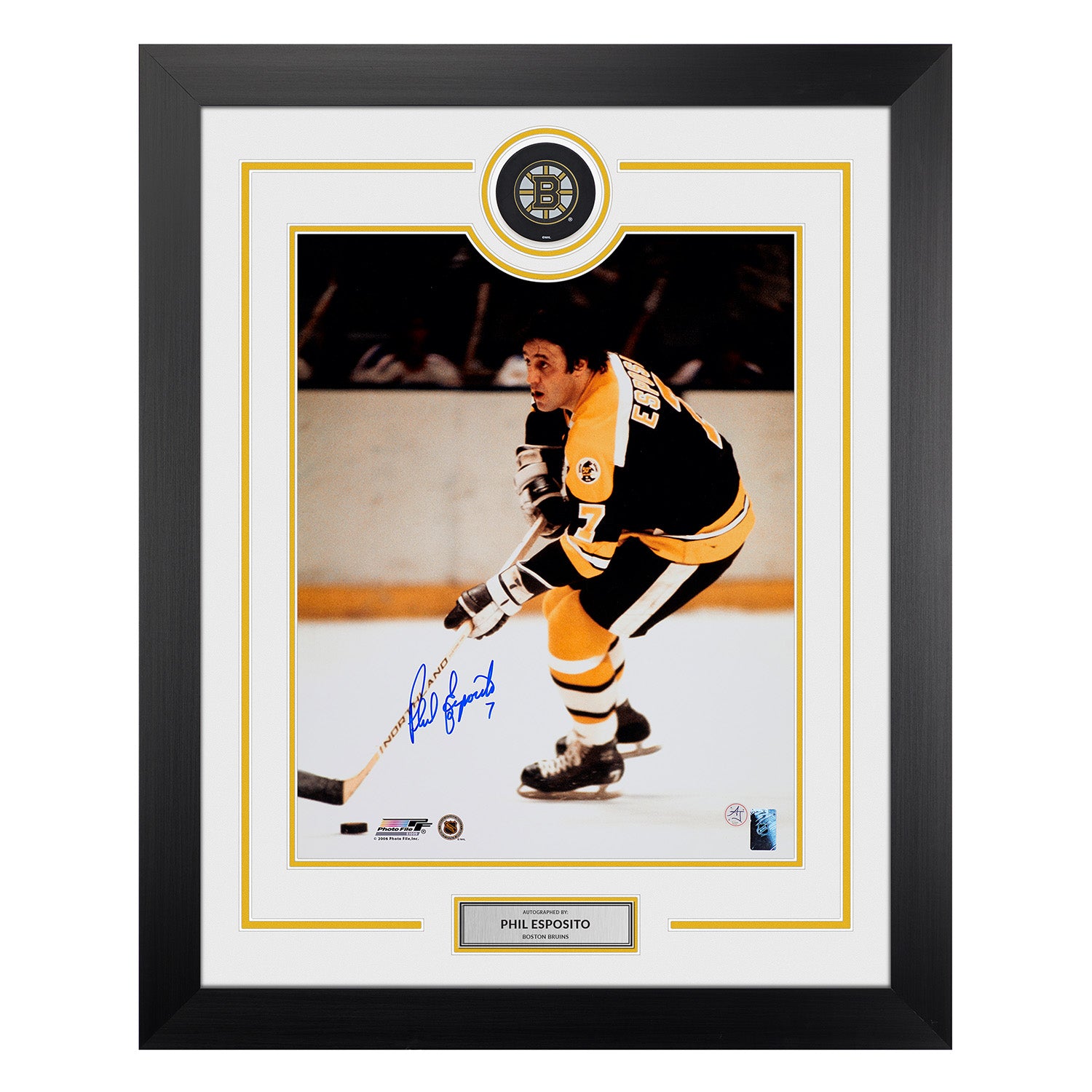 Phil Esposito Signed Boston Bruins Puck Display 26x32 Frame