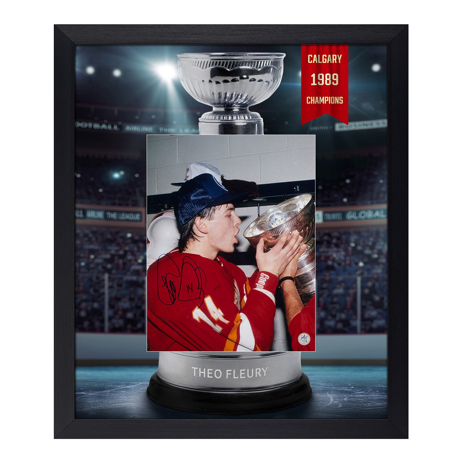 Theo Fleury Signed Calgary Flames Cup Champion Graphic 23x27 Frame