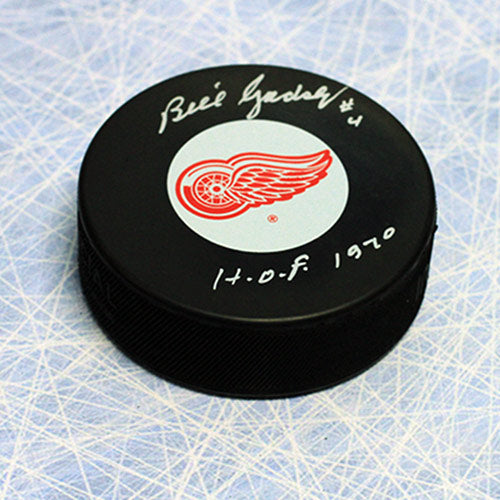 Bill Gadsby Detroit Red Wings Autographed Hockey Puck with HOF Note