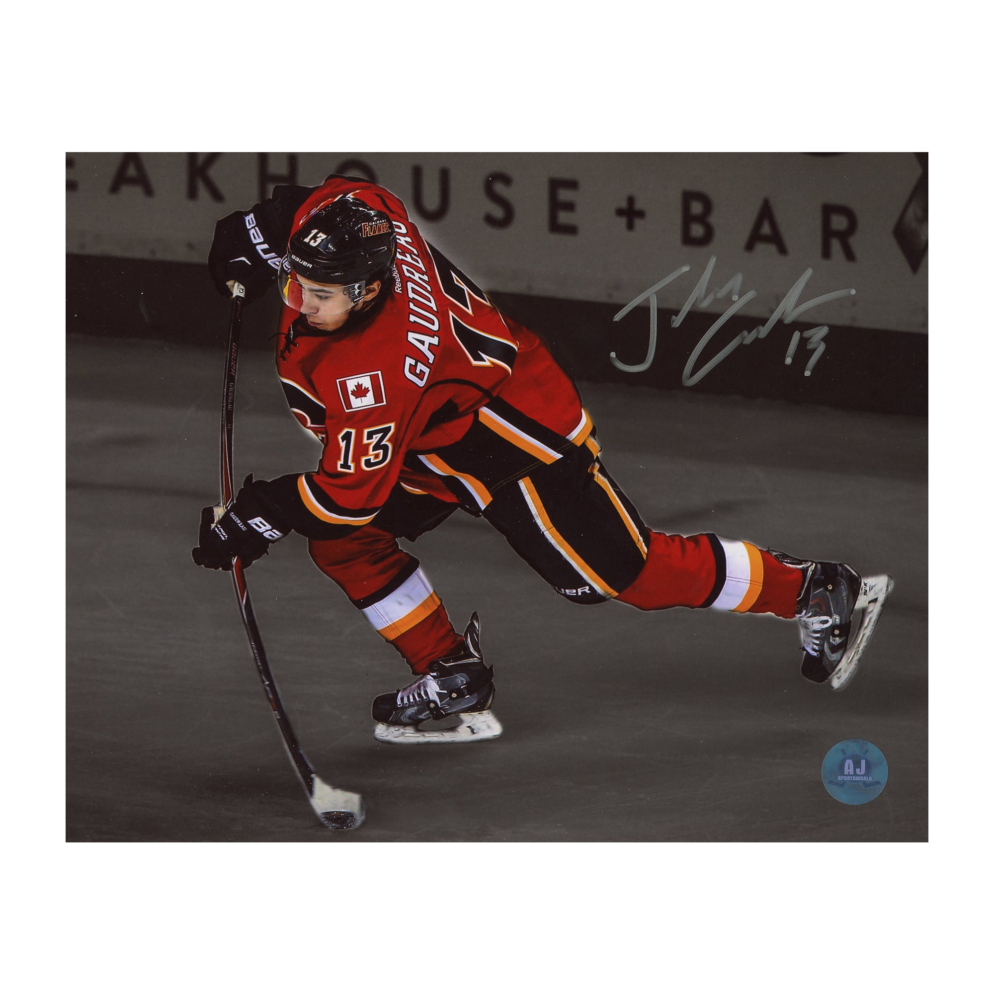 Johnny Gaudreau Calgary Flames Signed Dark Sniper Spotlight 8x10 Photo