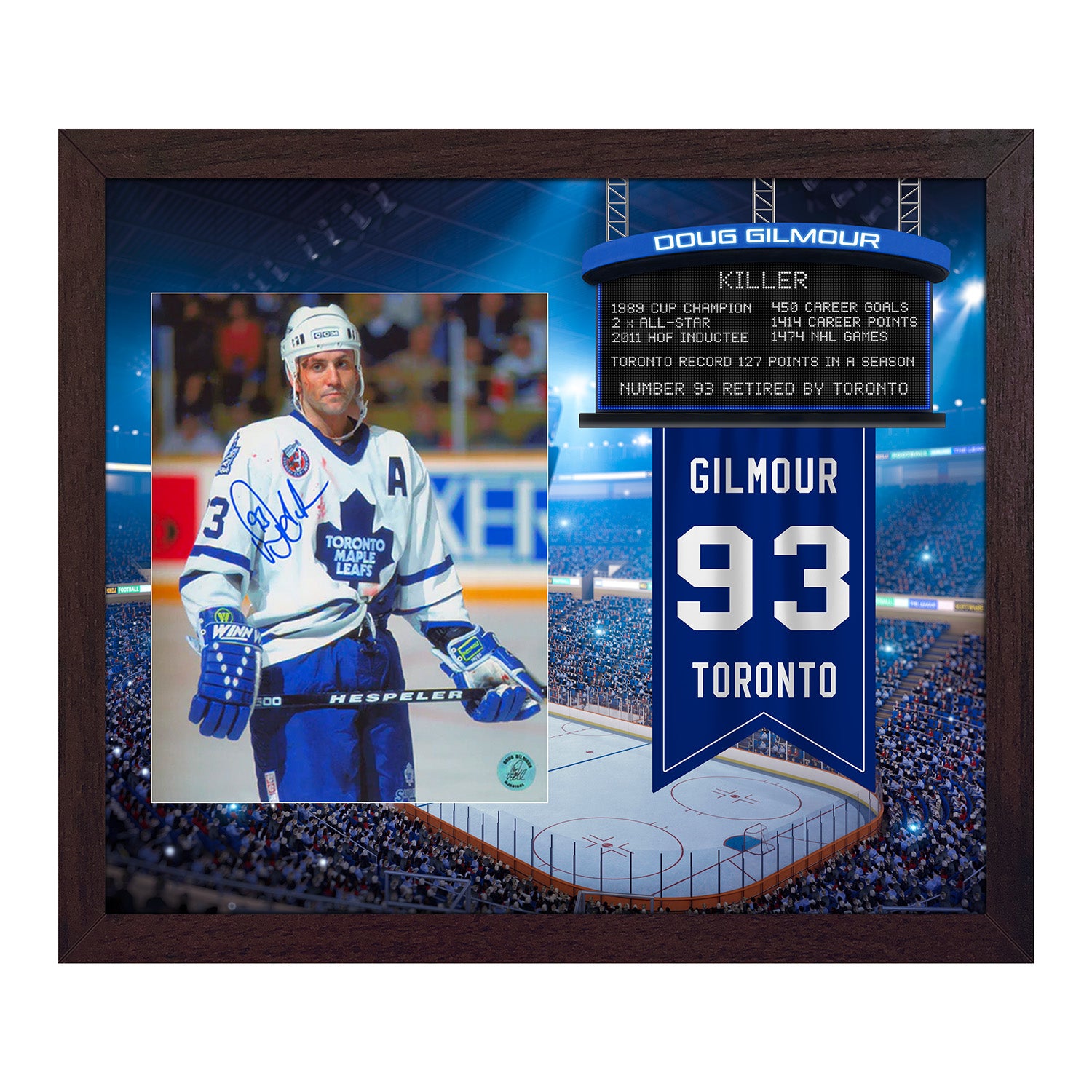 Doug Gilmour Signed Maple Leafs Retired Number Graphic 23x27 Frame