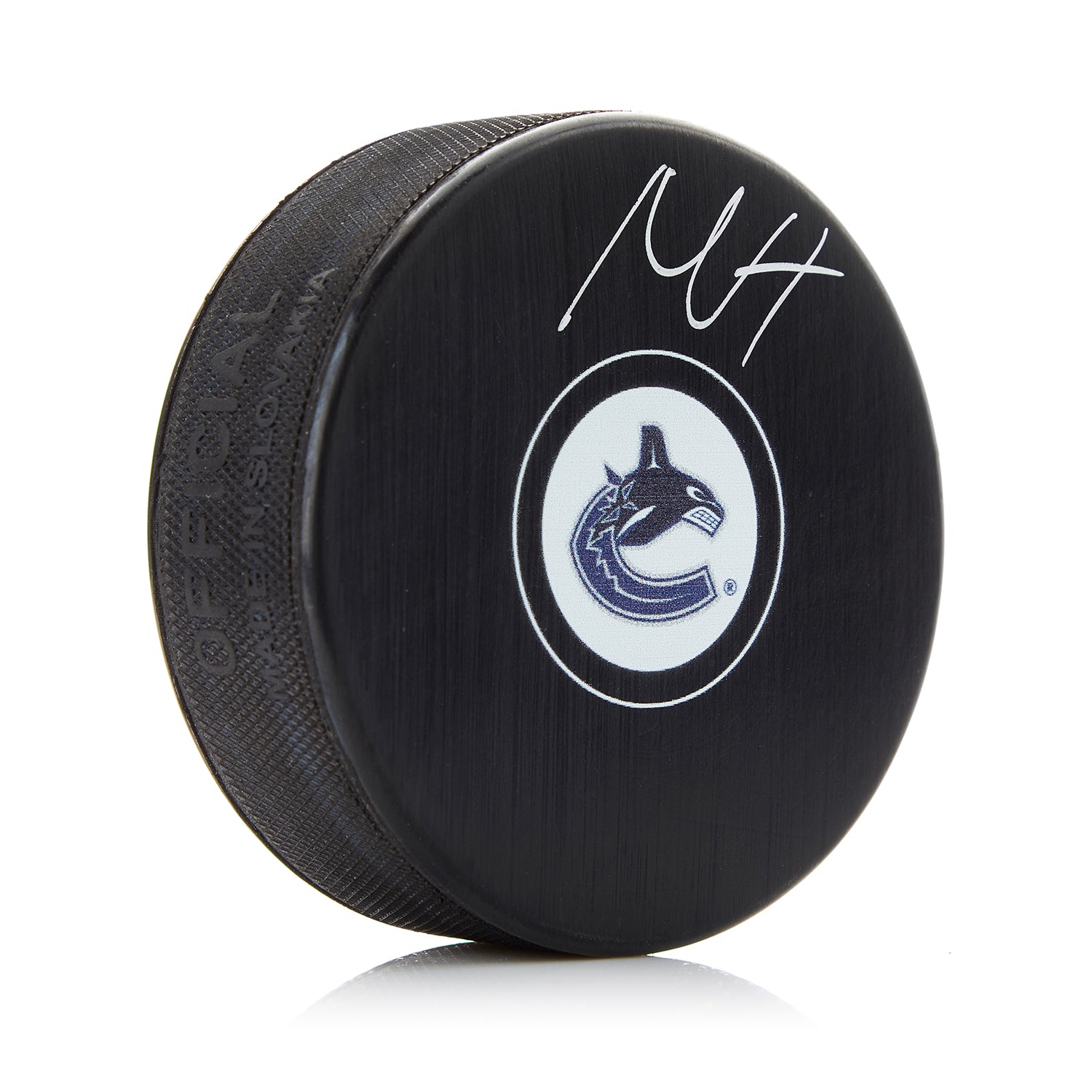 Nils Hoglander Vancouver Canucks Autographed Hockey Puck