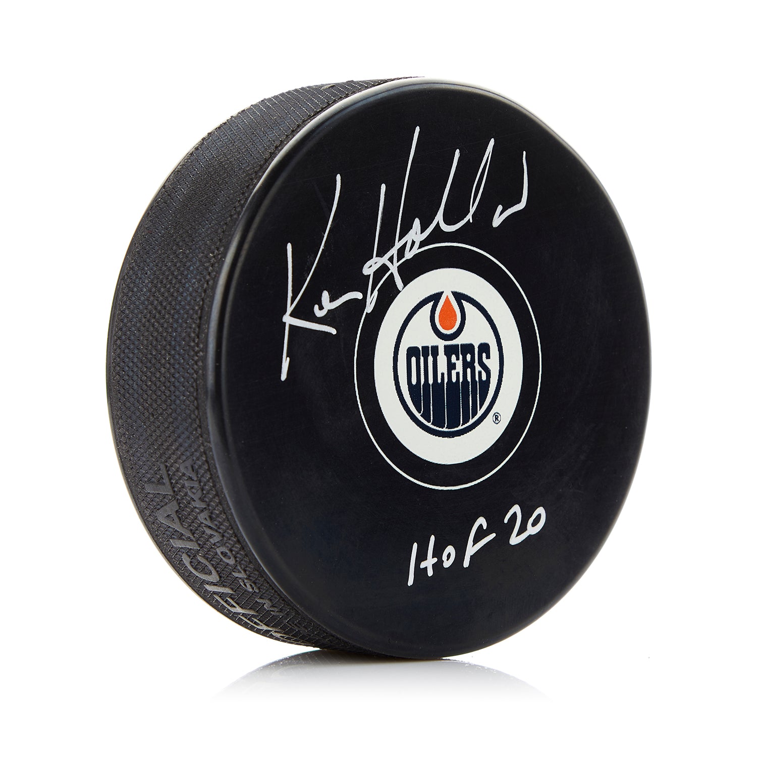 Ken Holland Edmonton Oilers Signed Hockey Puck with HOF Note