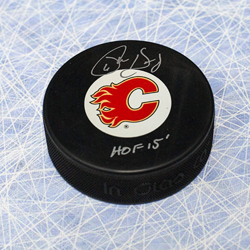 Phil Housley Calgary Flames Autographed Hockey Puck with HOF Note