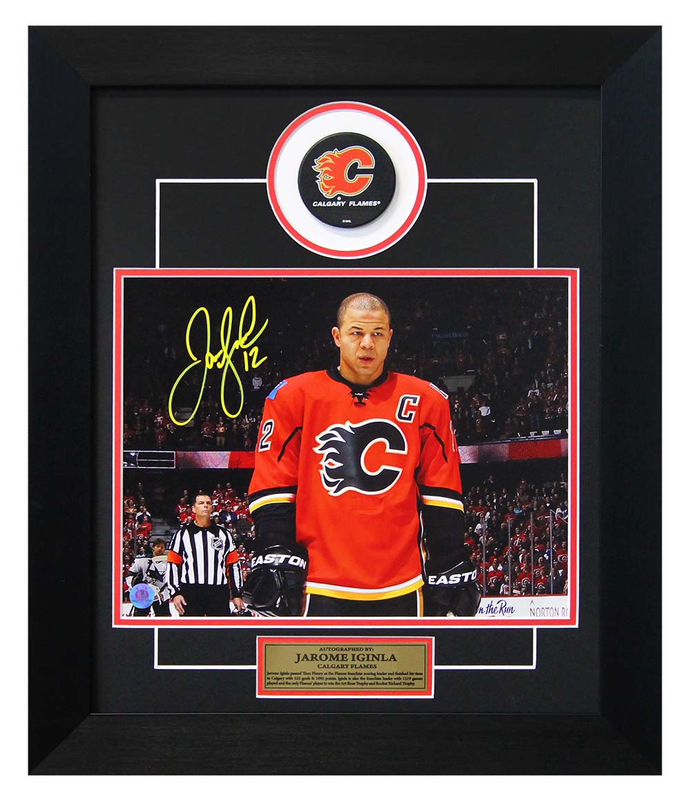 Jarome Iginla Calgary Flames Autographed Intensity 20x24 Puck Frame