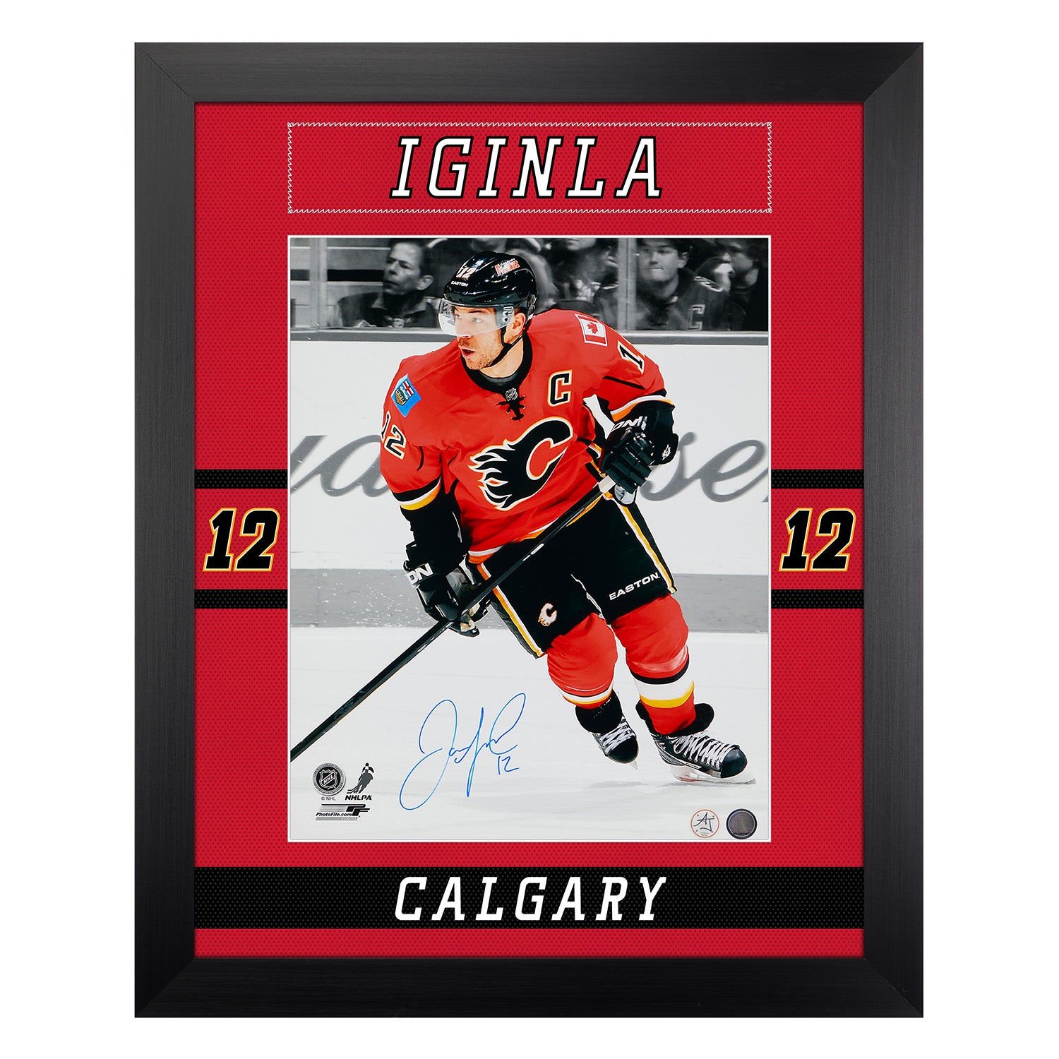 Jarome Iginla Signed Calgary Flames Uniform Graphic 26x32 Frame