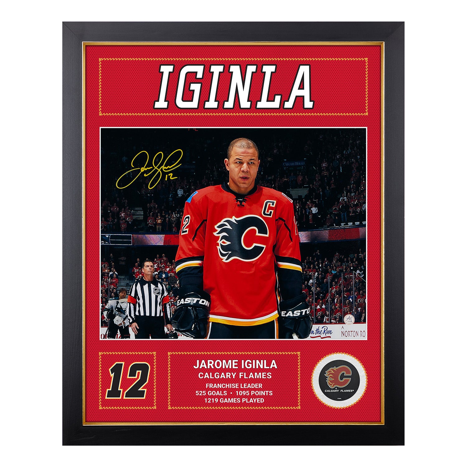 Jarome Iginla Autographed Calgary Flames Uniform Graphic 26x32 Frame