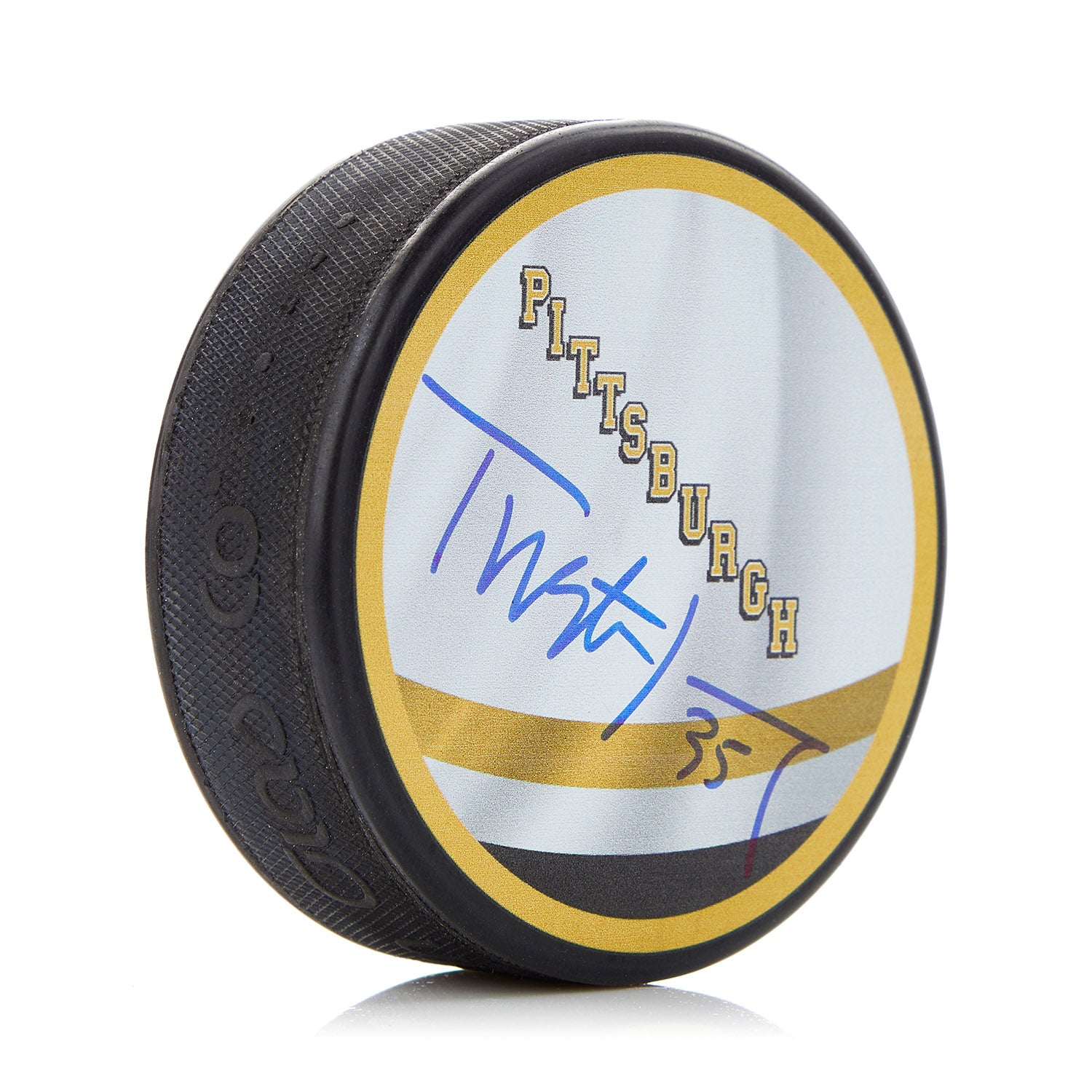 Tristan Jarry Pittsburgh Penguins Autographed Reverse Retro Hockey Puck