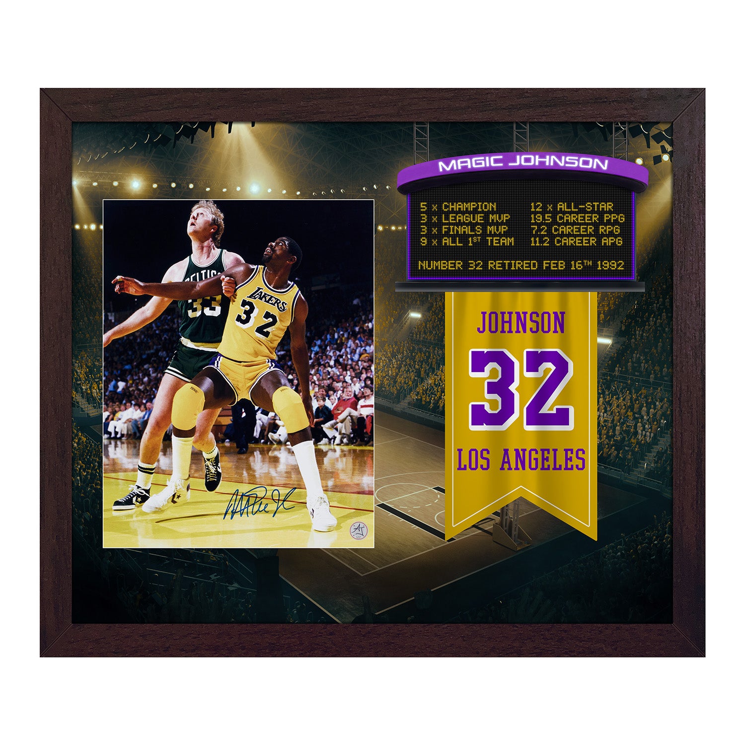 Magic Johnson Signed LA Lakers Retired Number 23x27 Graphic Frame
