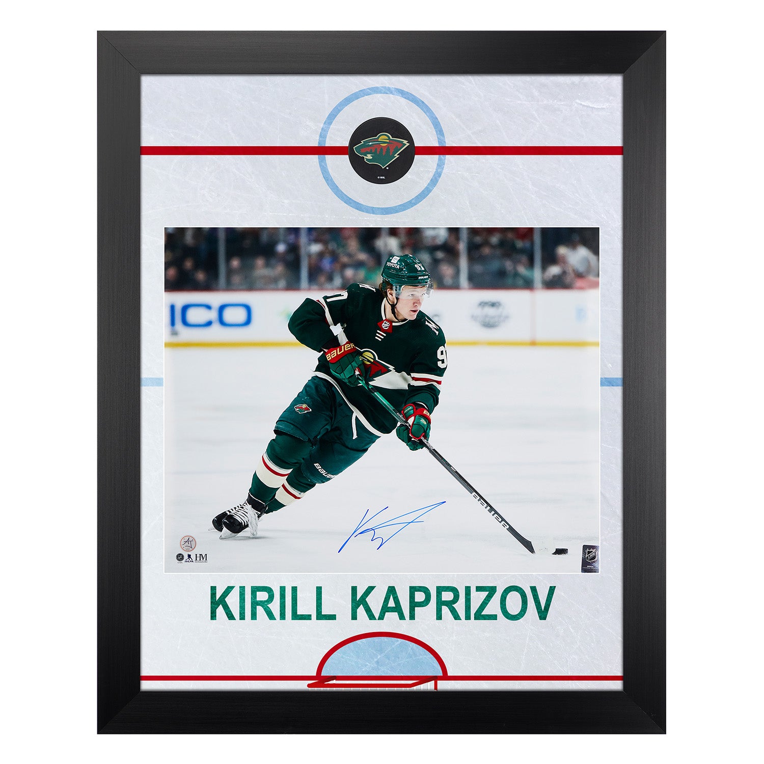 Kirill Kaprizov Autographed Minnesota Wild Graphic Rink 26x32 Frame