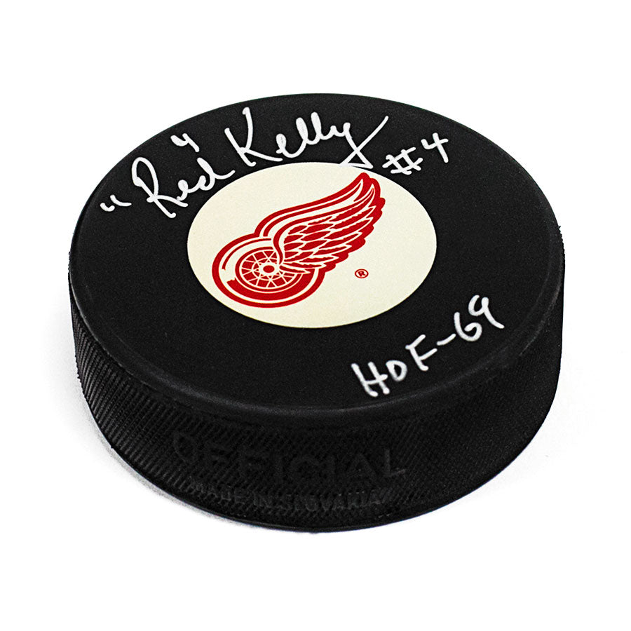 Red Kelly Detroit Red Wings Signed Hockey Puck with HOF Note