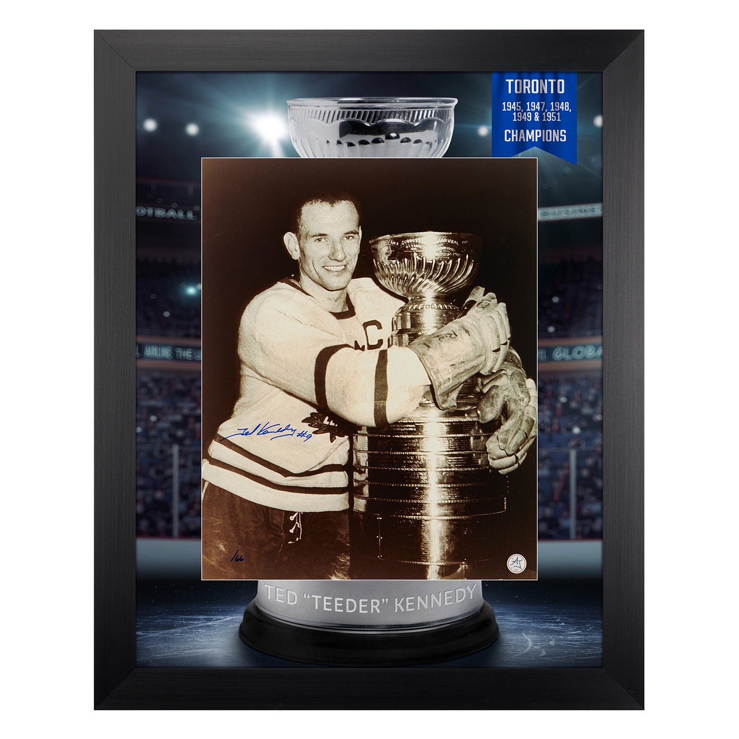 Ted Kennedy Signed Toronto Maple Leafs Champion Cup Graphic 26x32 Frame