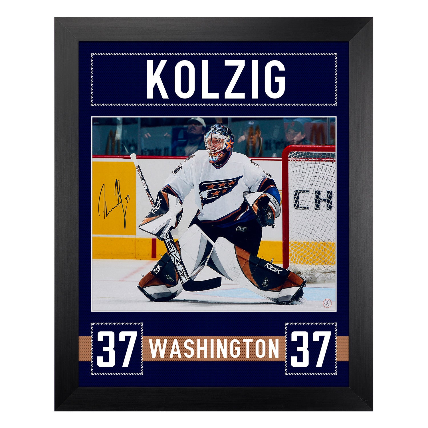 Olaf Kolzig Signed Washington Capitals Uniform Graphic 26x32 Frame