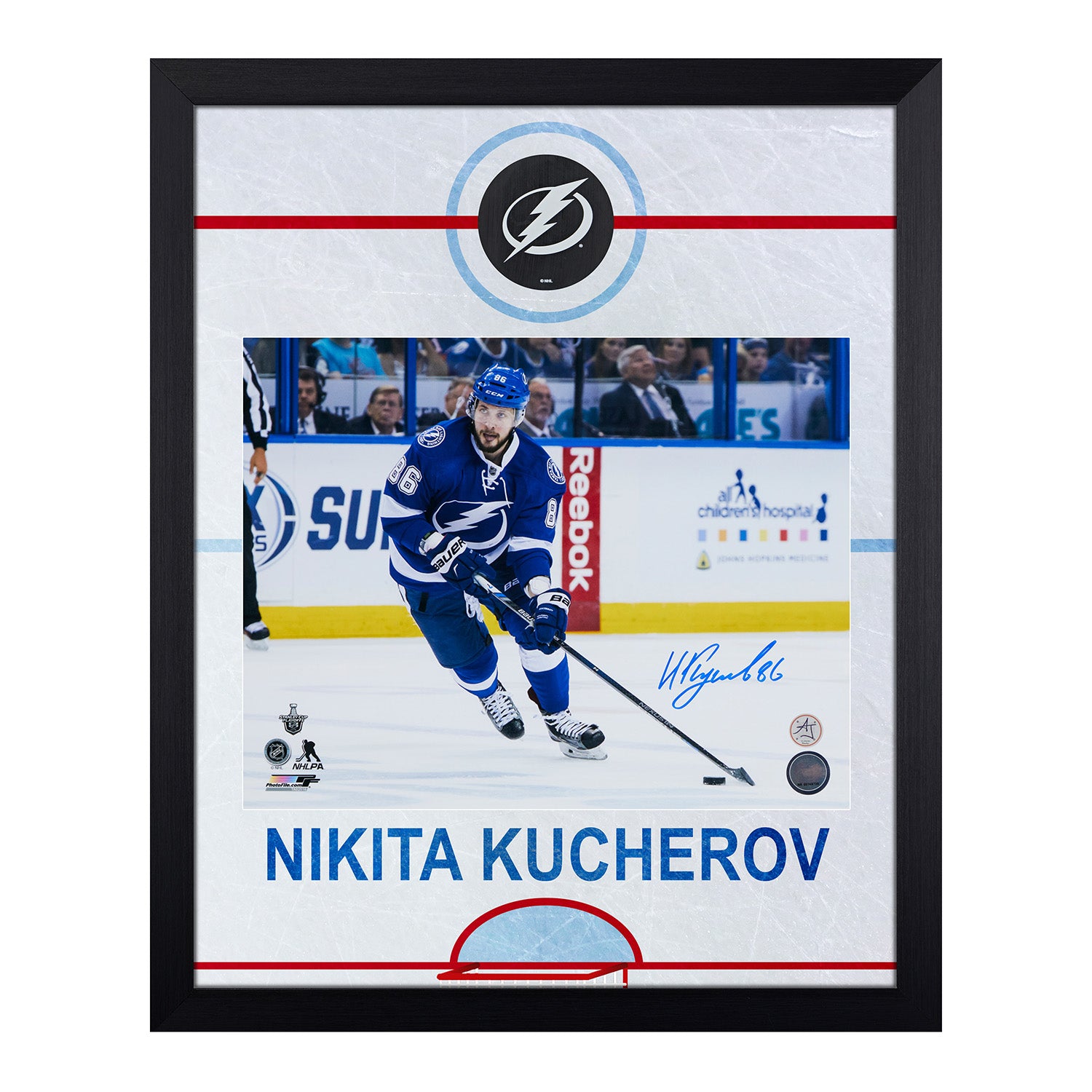 Nikita Kucherov Signed Tampa Bay Lightning Graphic Rink 19x23 Frame