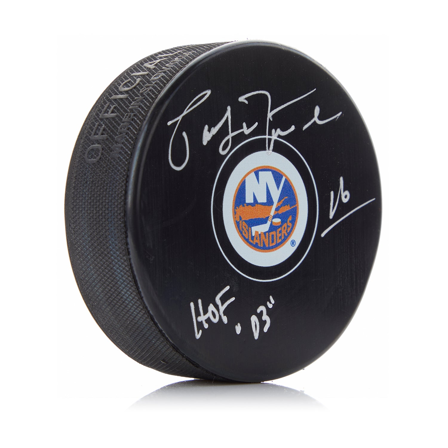 Pat LaFontaine Signed New York Islanders Hockey Puck with HOF Note