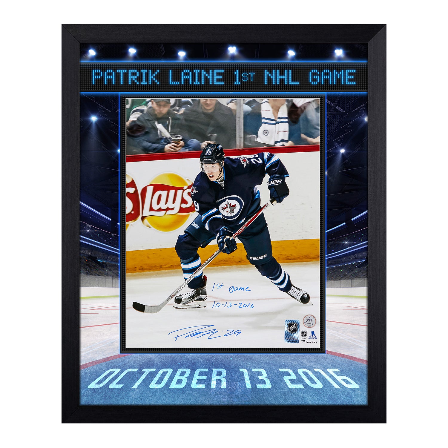 Patrik Laine Winnipeg Jets Signed & Dated 1st Game Graphic 19x23 Frame