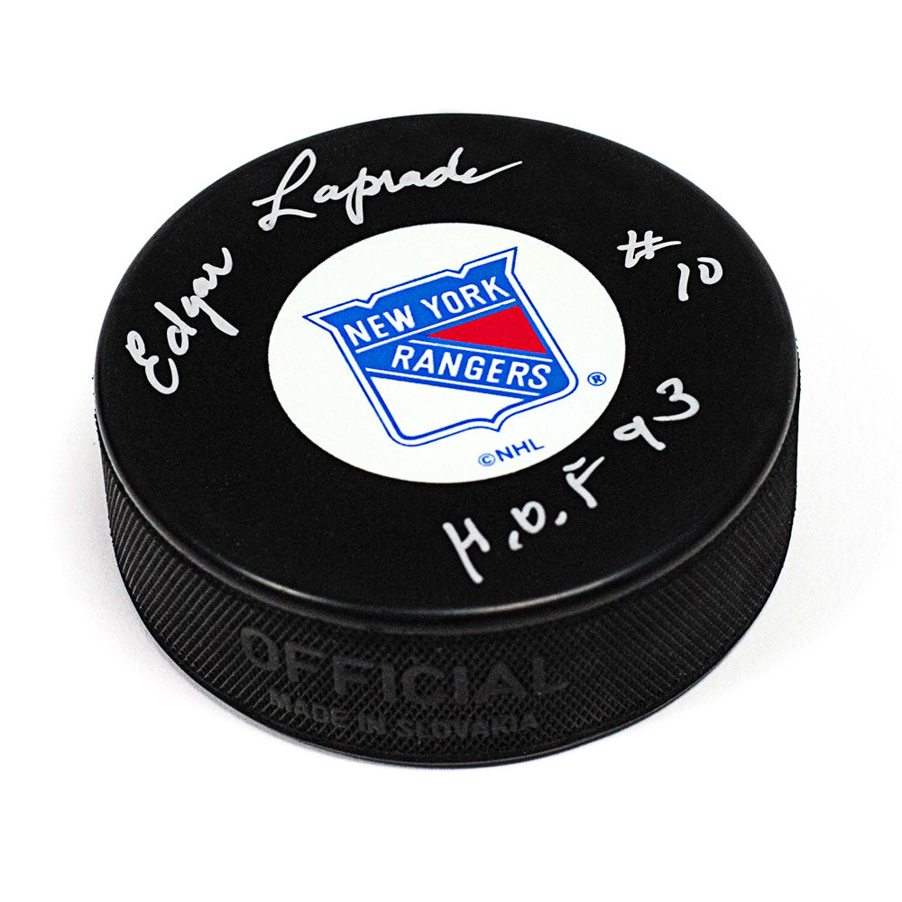 Edgar Laprade New York Rangers Signed Hockey Puck with HOF Note