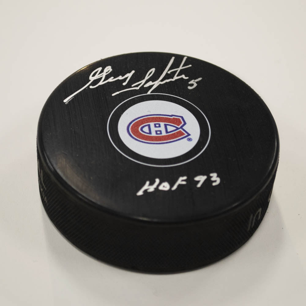 Guy Lapointe Montreal Canadiens Signed Hockey Puck with HOF Note