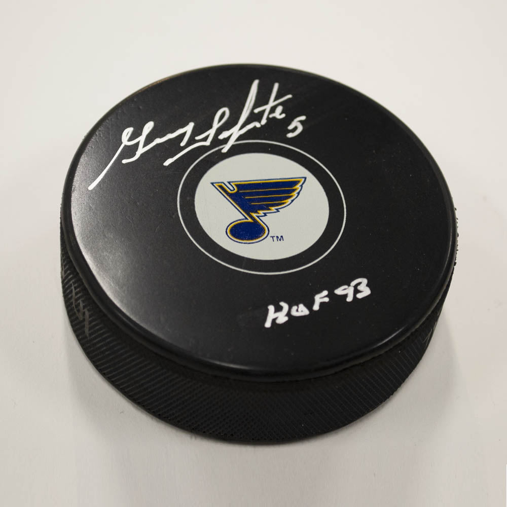 Guy Lapointe St. Louis Blues Autographed Hockey Puck with HOF Note