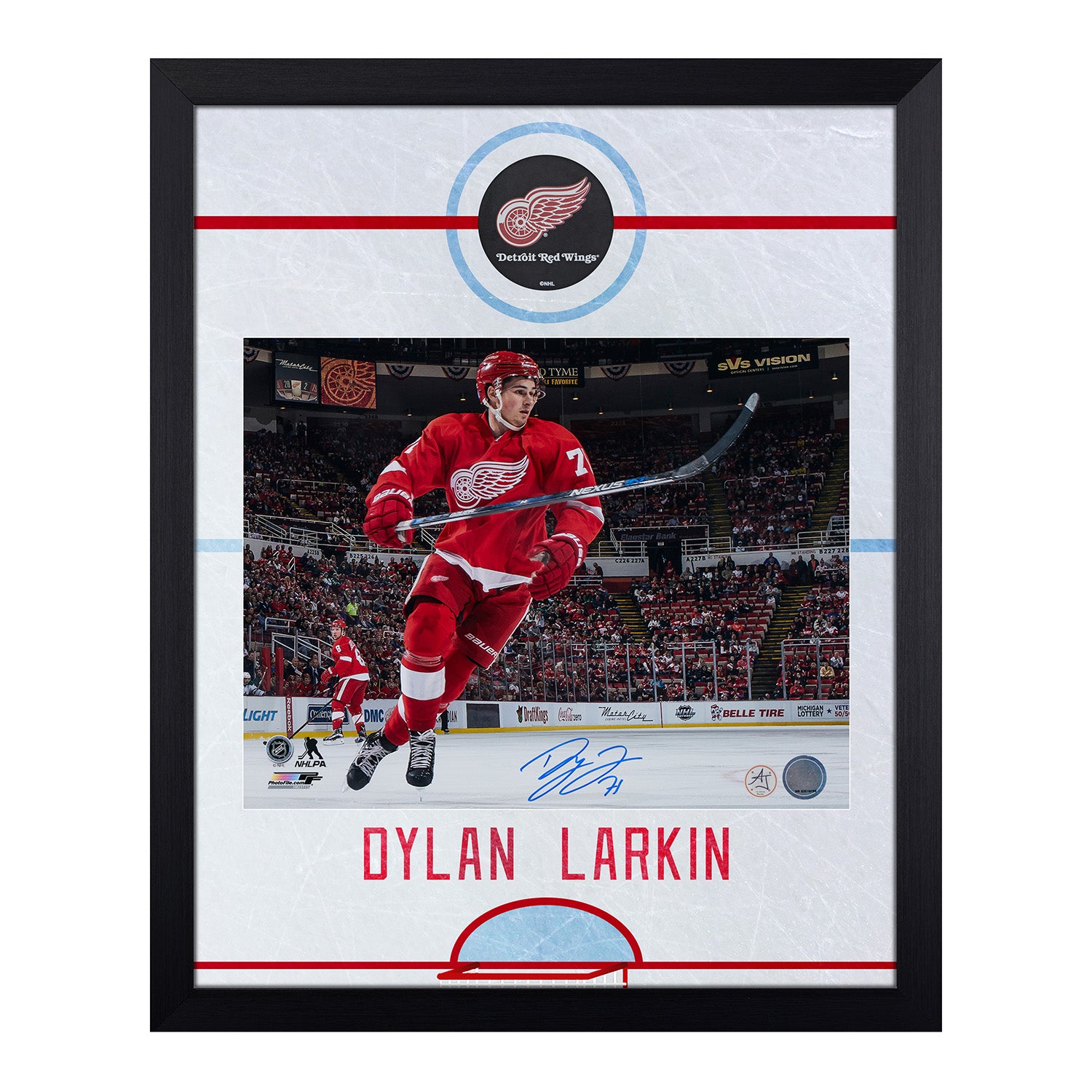 Dylan Larkin Signed Detroit Red Wings Graphic Rink 19x23 Frame