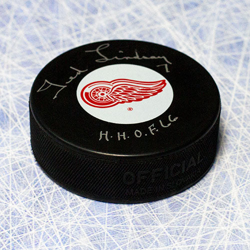 Ted Lindsay Detroit Red Wings Signed Hockey Puck with HOF Note