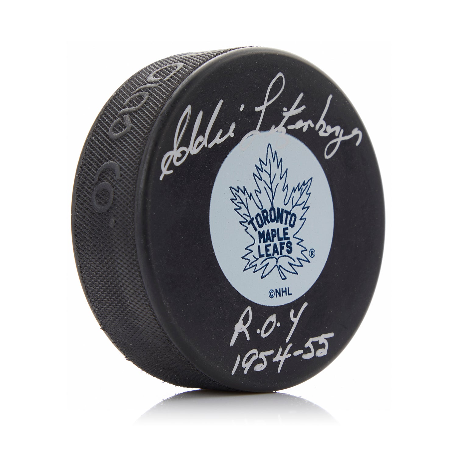 Eddie Litzenberger Signed Toronto Maple Leafs Puck with ROY Note