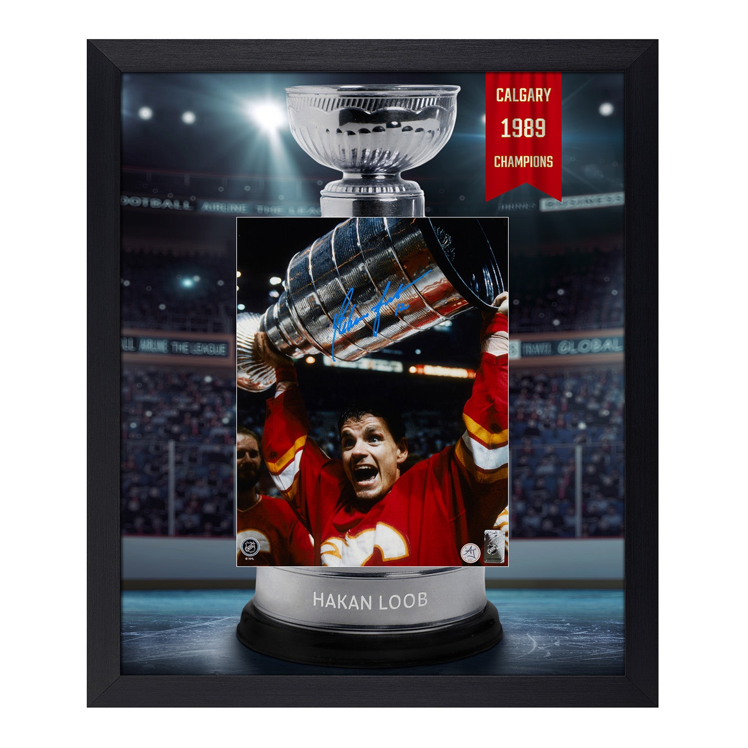 Hakan Loob Signed Calgary Flames Cup Champion Graphic 23x27 Frame