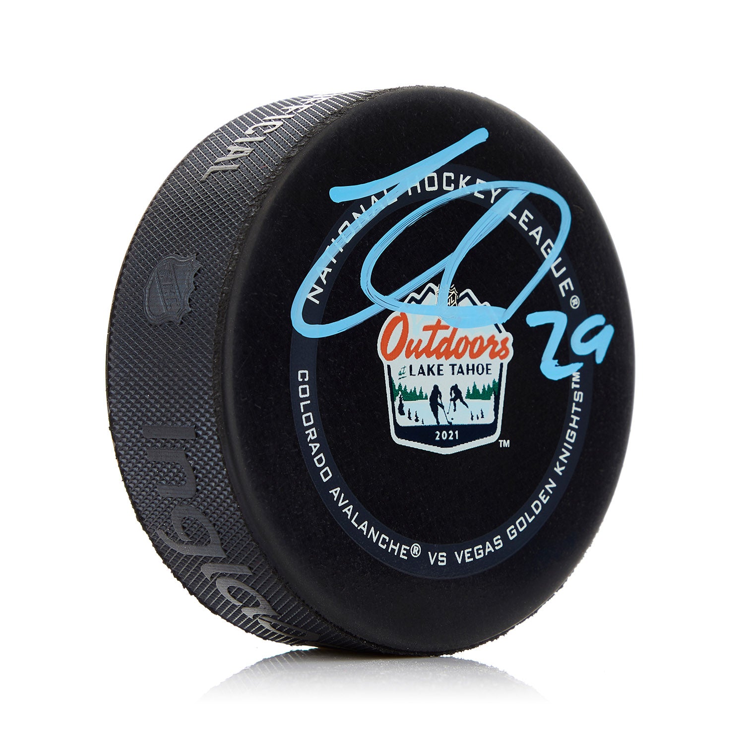 Nathan MacKinnon Lake Tahoe Outdoor Signed Official Game Puck