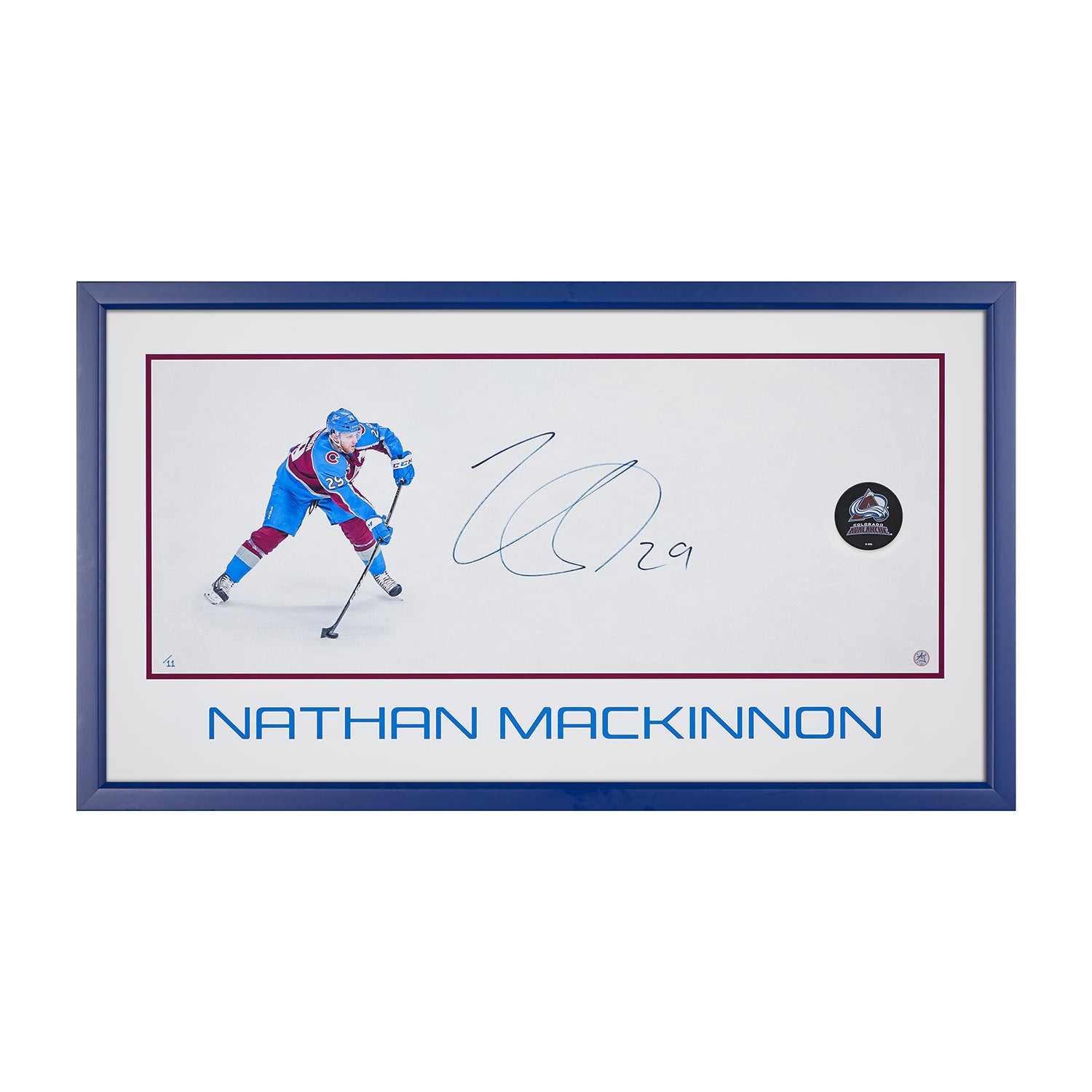 Nathan MacKinnon Signed Colorado Avalanche Slapshot 43x24 Frame