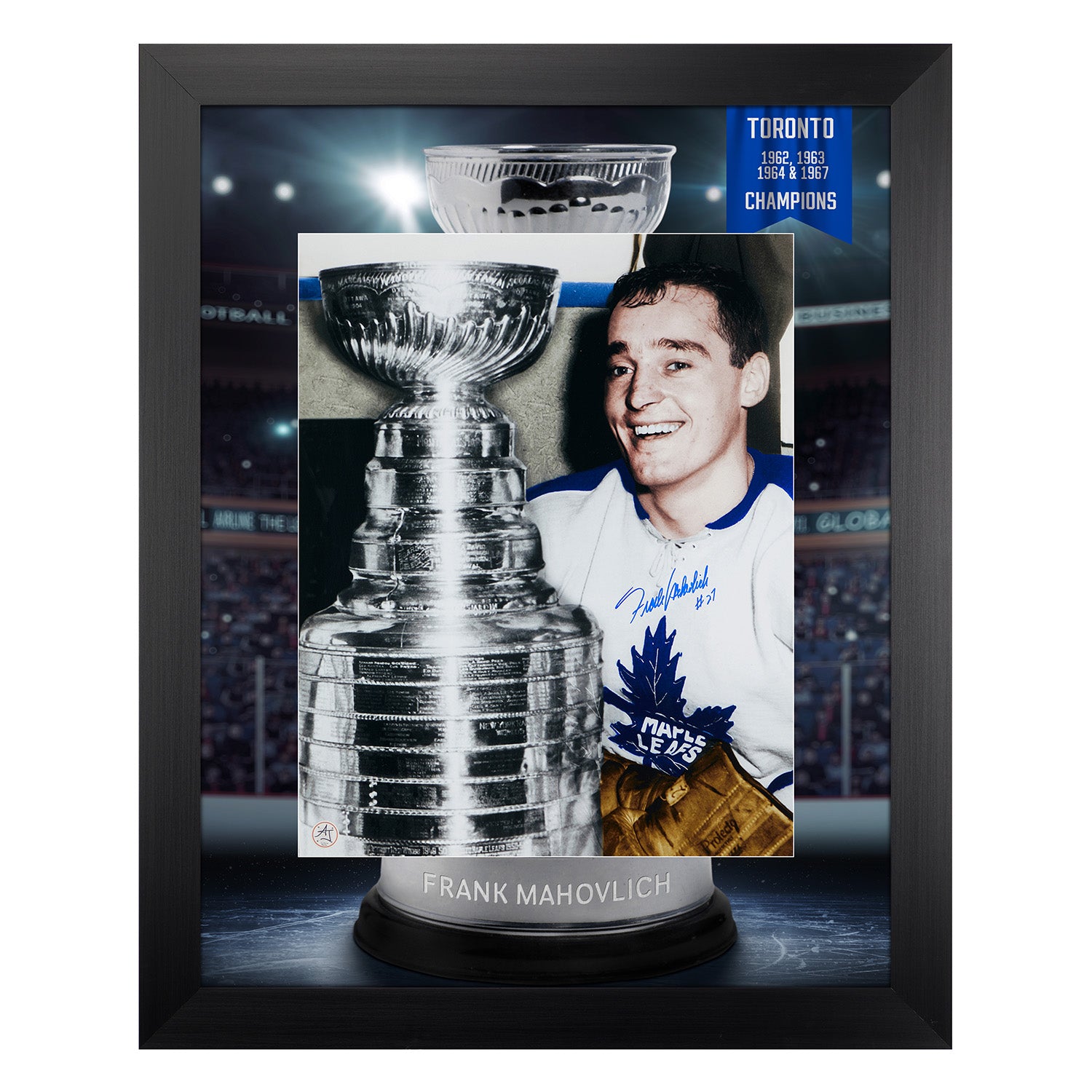 Frank Mahovlich Signed Toronto Maple Leafs Champion Cup Graphic 26x32 Frame