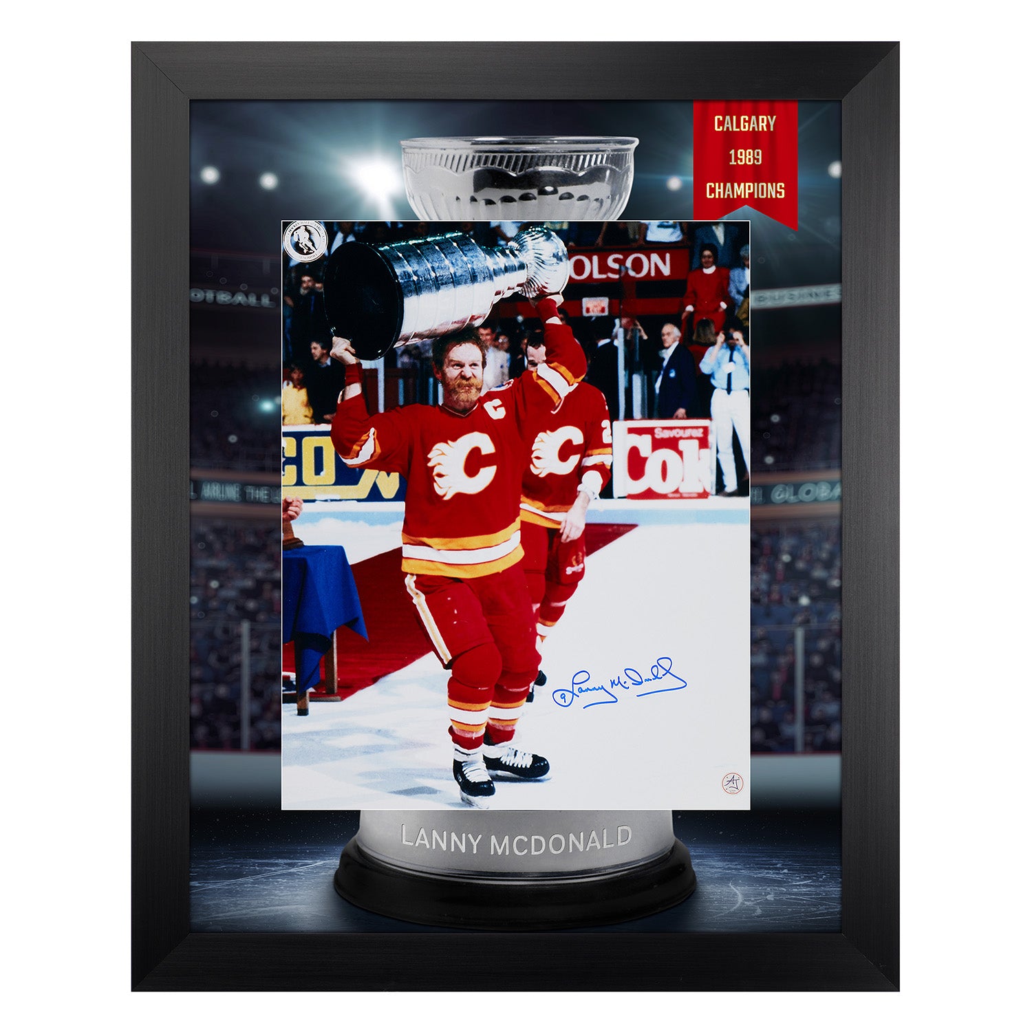 Lanny McDonald Autographed Calgary Flames Cup Champion 26x32 Frame