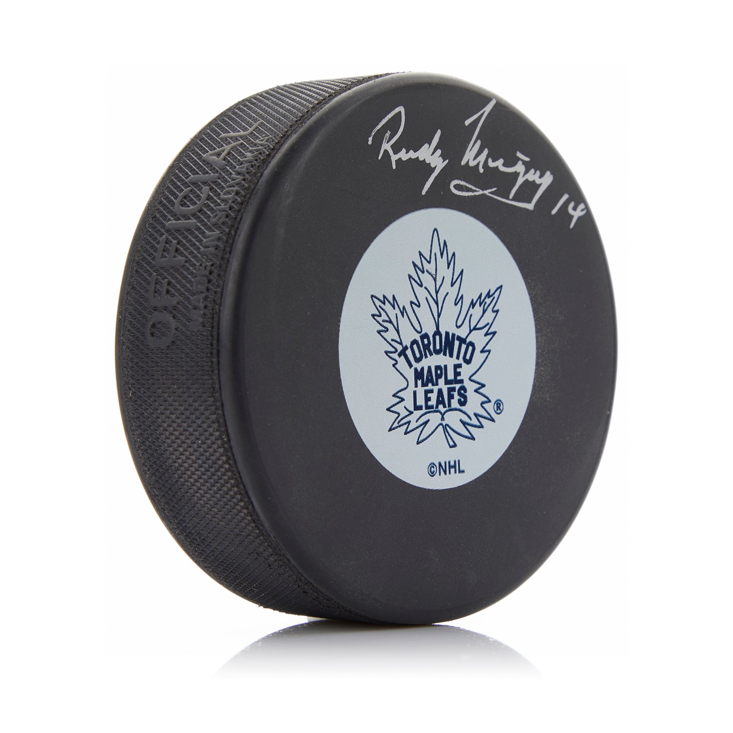 Rudy Migay Autographed Toronto Maple Leafs Hockey Puck