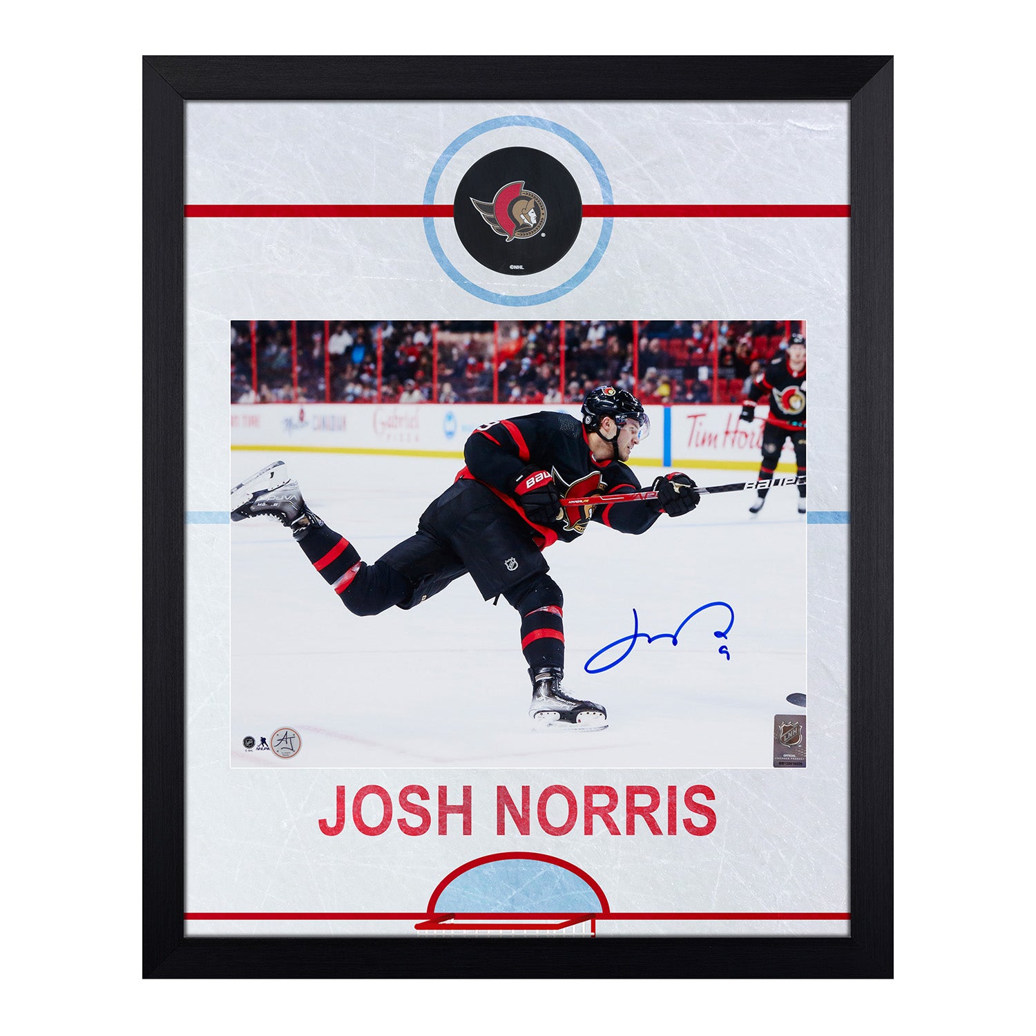 Josh Norris Signed Ottawa Senators Graphic Rink 19x23 Frame