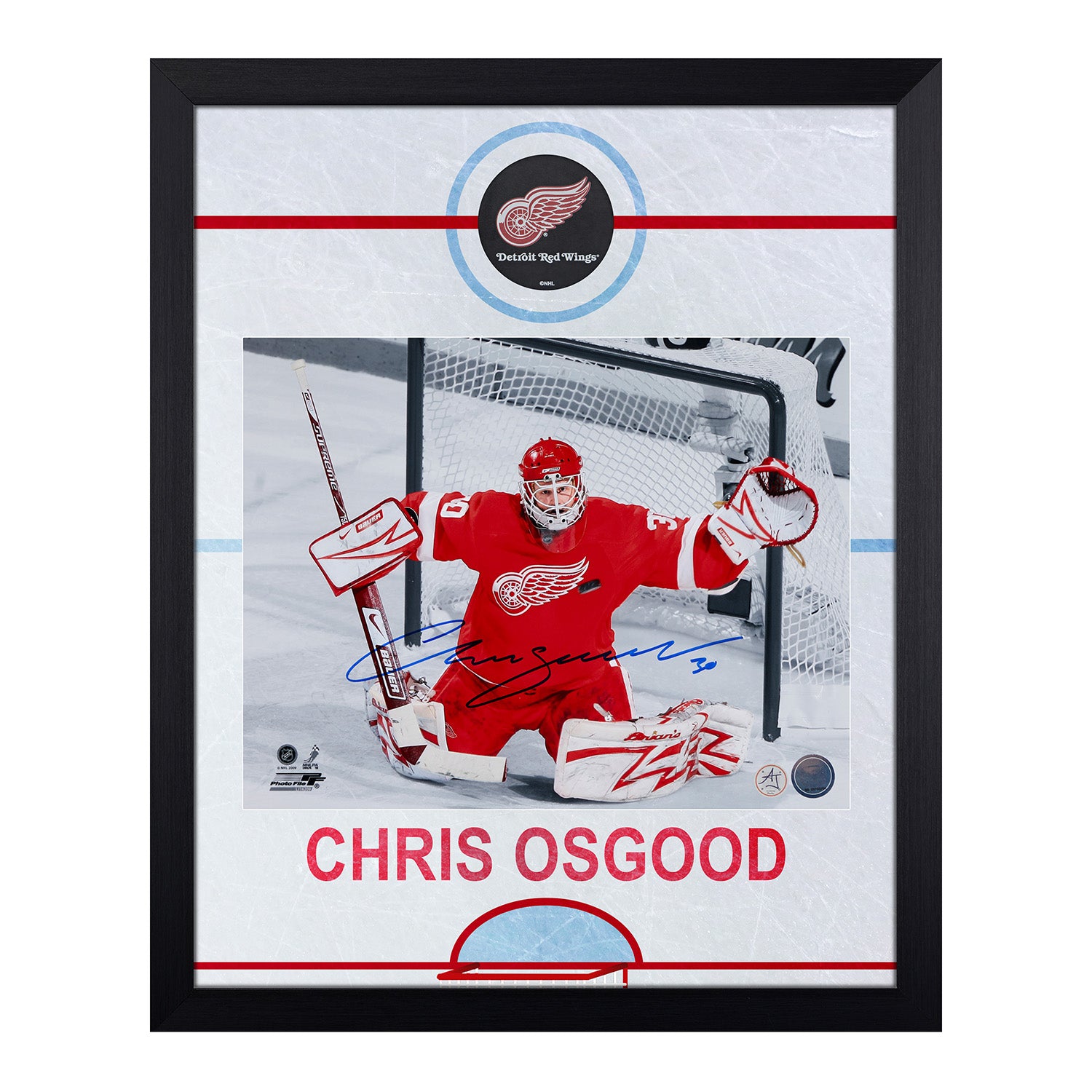 Chris Osgood Signed Detroit Red Wings Graphic Rink 19x23 Frame