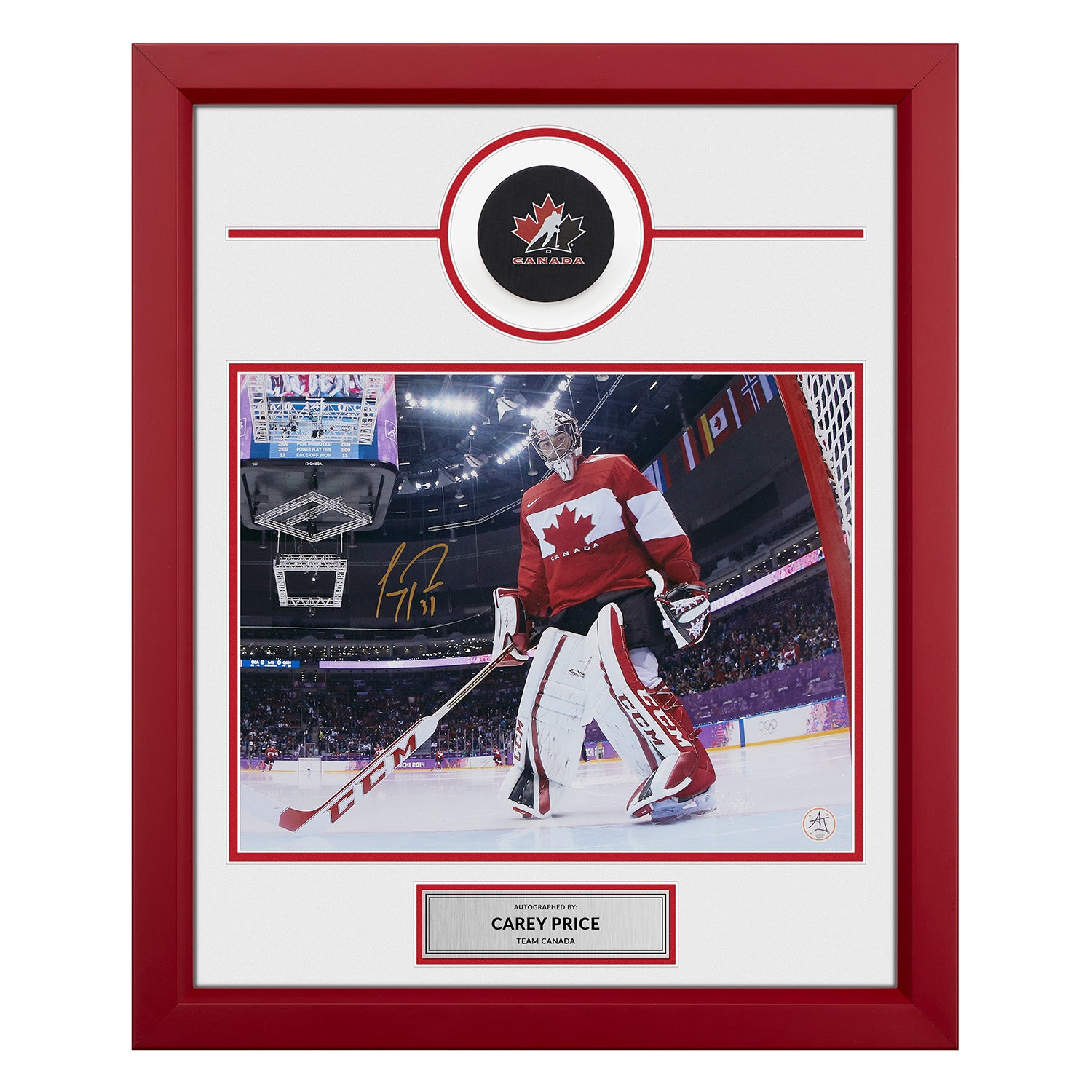 Carey Price Team Canada Autographed Olympic 20x24 Puck Frame
