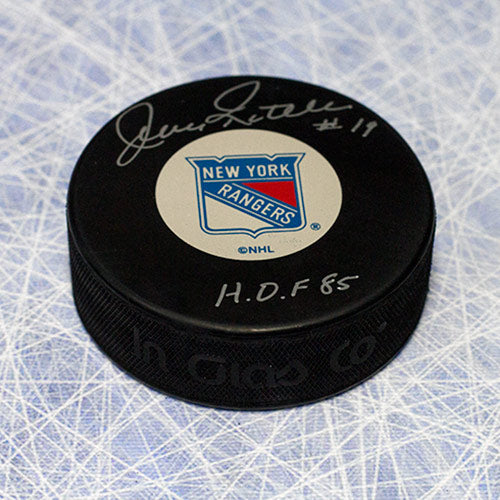 Jean Ratelle New York Rangers Autographed Hockey Puck with HOF Inscription