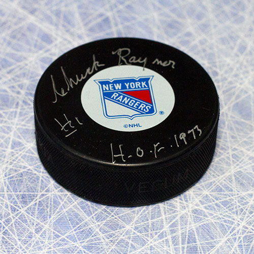 Chuck Rayner New York Rangers Signed Hockey Puck with HOF Note