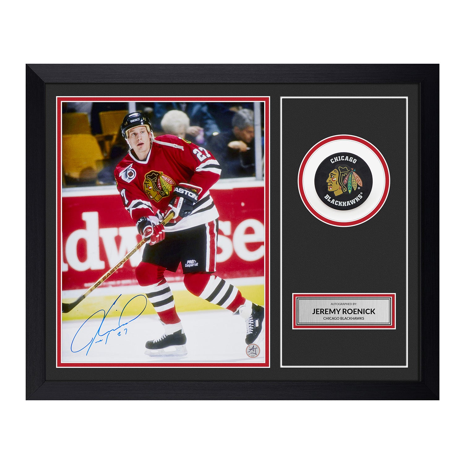 Jeremy Roenick Signed Chicago Blackhawks Puck Display 19x23 Frame
