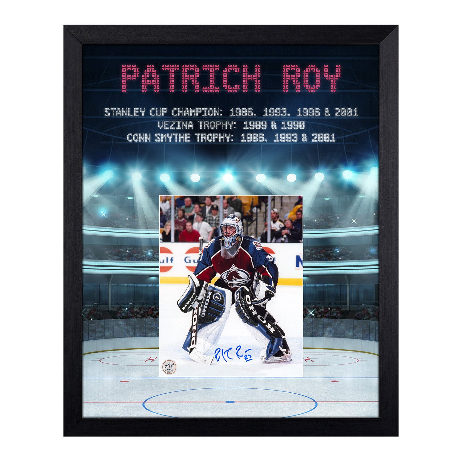 Patrick Roy Signed Colorado Avalanche Stadium Graphic 19x23 Frame